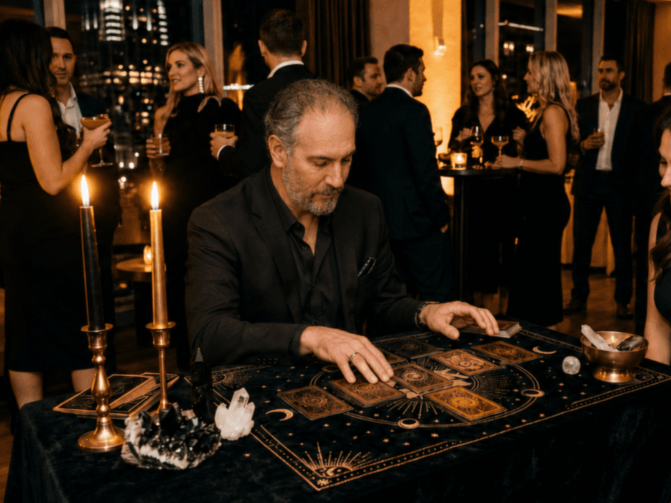 Austin tarot reader performing at a corporate event in Austin, Texas